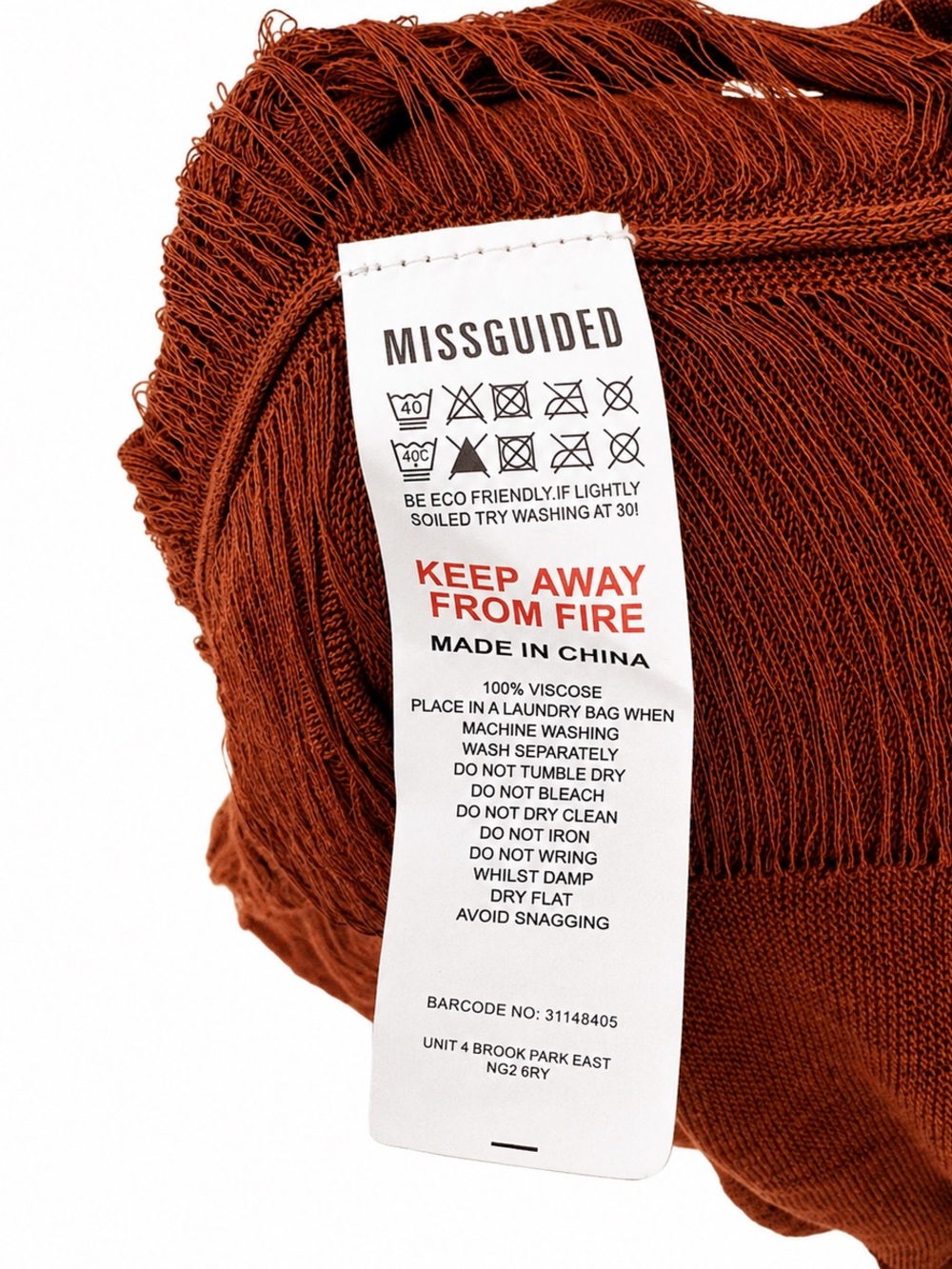 Missguided Rust-Brown Mini Dress with Ripped Texture Cuts. - Picture 6 of 7